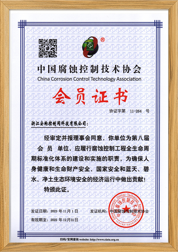 中國腐蝕控制技術協會會員證書